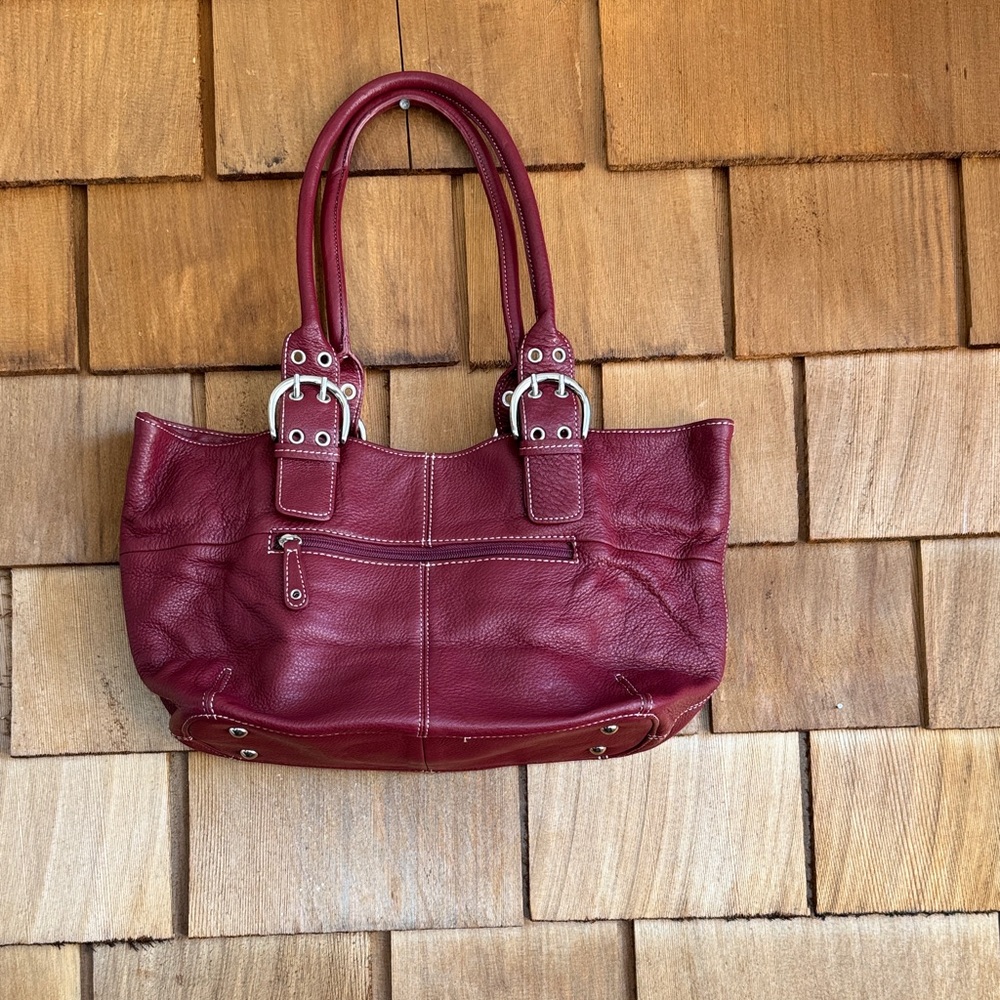 Tignanello Burgundy Leather Shoulder Tote with Silver Hardware - Picture 3 of 8